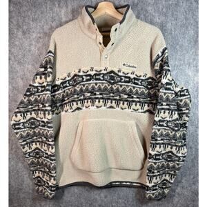 Columbia Mens Rugged Ridge Sherpa Half Snap Aztec Pullover Cream Large